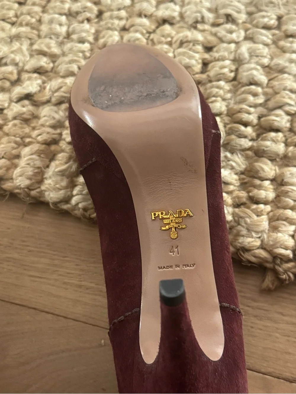 Prada Burgundy Suede Scalloped Pumps